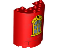 Cylinder Half 3 x 6 x 6 with 1 x 2 Cutout with Curved Yellow Window with Bricks and Mickey Mouse Logo Pattern