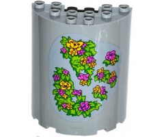 Cylinder Half 3 x 6 x 6 with 1 x 2 Cutout with Yellow and Pink Flowers and Green Leaves Pattern (Sticker) - Set 41065