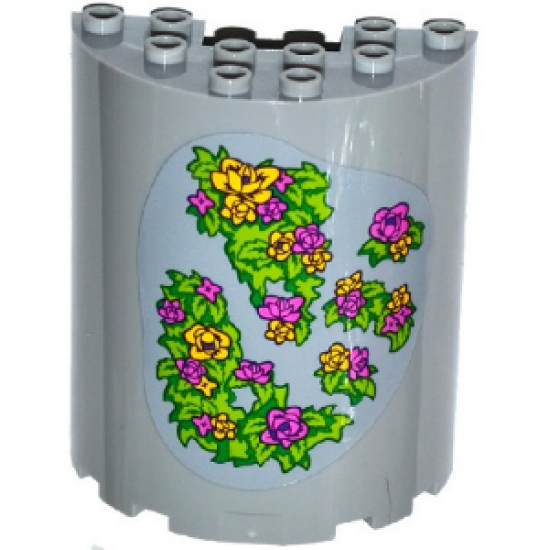 Cylinder Half 3 x 6 x 6 with 1 x 2 Cutout with Yellow and Pink Flowers and Green Leaves Pattern (Sticker) - Set 41065
