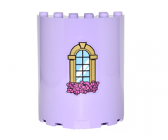 Cylinder Half 3 x 6 x 6 with 1 x 2 Cutout with Curved Lattice Window with Keystone and Pink Roses Pattern (Sticker) - Set 41067