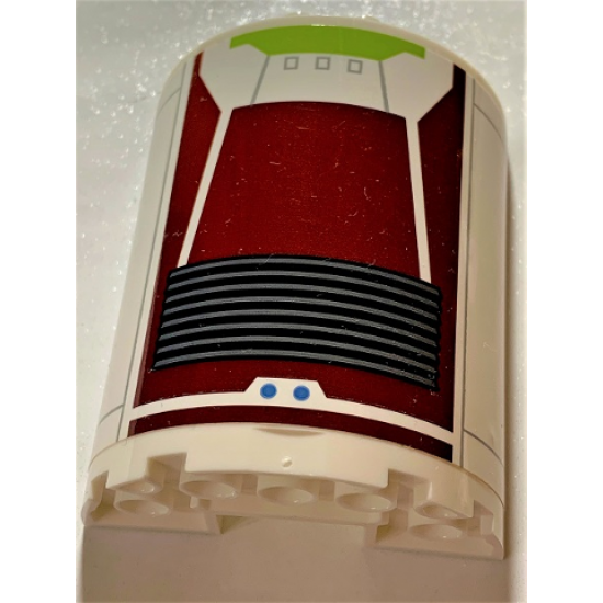 Cylinder Half 3 x 6 x 6 with 1 x 2 Cutout with SW Dark Red and Lime Spaceship Engine with Vents Pattern (Sticker) - Set 75191