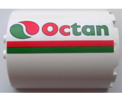 Cylinder Half 3 x 6 x 6 with 1 x 2 Cutout with Red and Green Stripes and Octan Logo Pattern Model Right Side (Sticker) - Set 7939