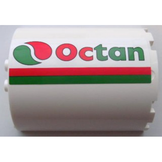Cylinder Half 3 x 6 x 6 with 1 x 2 Cutout with Red and Green Stripes and Octan Logo Pattern Model Right Side (Sticker) - Set 7939