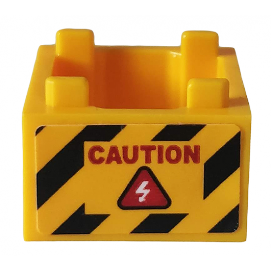 Container Box 2 x 2 x 1 - Top Opening with Red 'CAUTION', White Bolt in Red Triangle And Black and Yellow Danger Stripes Pattern on Both Sides (Stickers) - Set 76162