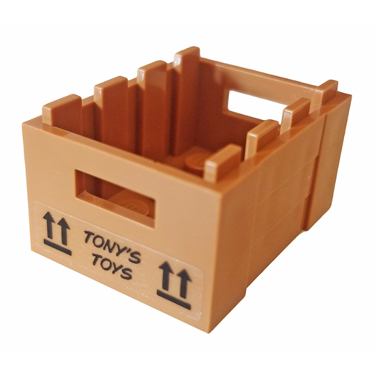 Container Crate 3 x 4 x 1 2/3 with Handholds with 'TONY'S TOYS' and Arrows Pattern on Both Ends (Stickers) - Set 76167