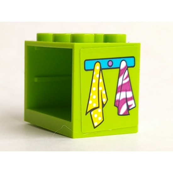 Container, Cupboard 2 x 3 x 2 - Hollow Studs with Medium Azure Hanger and Yellow and Magenta Towels Pattern (Sticker) - Set 41323