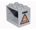 Container, Cupboard 2 x 3 x 2 - Hollow Studs with White Skull and Crossbones in Orange Triangle and Black 'DANGER' Pattern Right Side (Sticker) - Set 76050