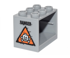 Container, Cupboard 2 x 3 x 2 - Hollow Studs with White Skull and Crossbones in Orange Triangle and Black 'DANGER' Pattern Left Side (Sticker) - Set 76050