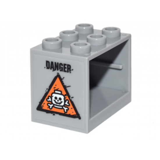Container, Cupboard 2 x 3 x 2 - Hollow Studs with White Skull and Crossbones in Orange Triangle and Black 'DANGER' Pattern Left Side (Sticker) - Set 76050