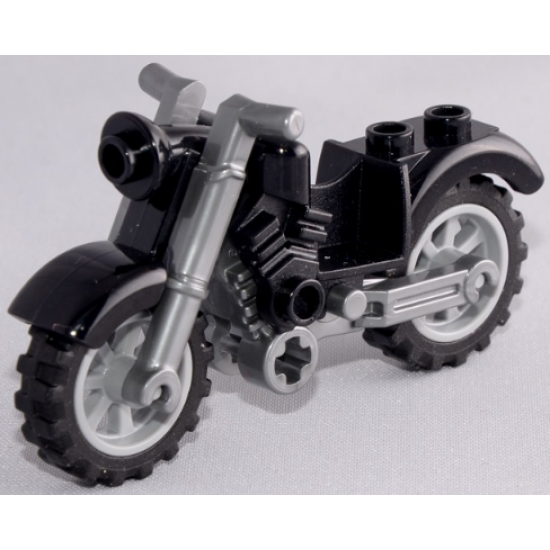 Riding Cycle Motorcycle Vintage with Flat Silver Chassis and Light Bluish Gray Wheels