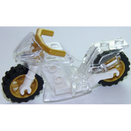 Riding Cycle Motorcycle Sport Bike with White Frame, Pearl Gold Wheels and Angular Handlebars