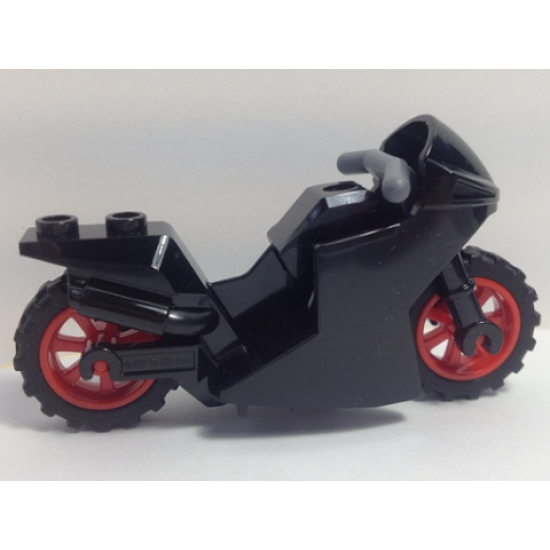 Riding Cycle Motorcycle Sport Bike with Black Frame, Red Wheels and Dark Bluish Gray Handlebars