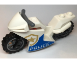 Riding Cycle Motorcycle Sport Bike with Black Frame, Flat Silver Wheels and Dark Bluish Gray Handlebars with 'POLICE' Pattern on Both Sides