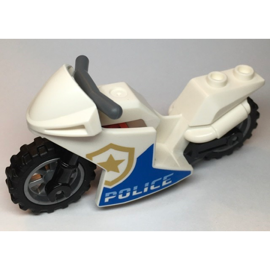Riding Cycle Motorcycle Sport Bike with Black Frame, Flat Silver Wheels and Dark Bluish Gray Handlebars with 'POLICE' Pattern on Both Sides