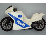 Motorcycle Sport Bike with Black Windshield Pattern, Black Frame, Light Bluish Gray Wheels and Dark Bluish Gray Handlebars with Gold Badge with '03' and 'POLICE' Pattern on Both Sides (Stickers) - Set 60139