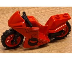 Motorcycle Sport Bike with Black Frame, Red Wheels and Black Handlebars with Batman Logo Pattern on Both Sides (Stickers) - Set 76055