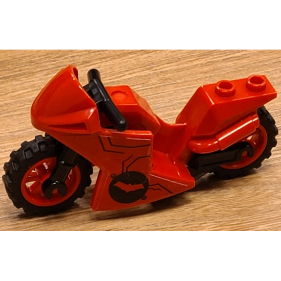 Motorcycle Sport Bike with Black Frame, Red Wheels and Black Handlebars with Batman Logo Pattern on Both Sides (Stickers) - Set 76055
