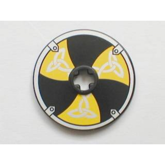 Technic, Disk 3 x 3 with Viking Shield Black / Yellow 6 Section Pattern (Sticker) - Sets 7016 / 7019