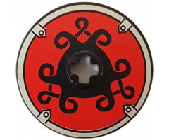 Technic, Disk 3 x 3 with Viking Shield Black Curly / Red Pattern (Sticker) - Sets 7016 / 7018 / 7019 / 7021