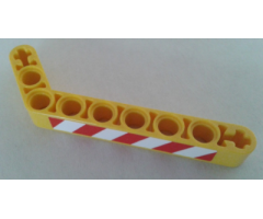 Technic, Liftarm 1 x 9 Bent (7 - 3) Thick with Red and White Danger Stripes Pattern Model Left (Sticker) - Set 8053