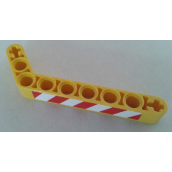 Technic, Liftarm 1 x 9 Bent (7 - 3) Thick with Red and White Danger Stripes Pattern Model Left (Sticker) - Set 8053