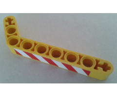 Technic, Liftarm 1 x 9 Bent (7 - 3) Thick with Red and White Danger Stripes Pattern Model Right (Sticker) - Set 8053