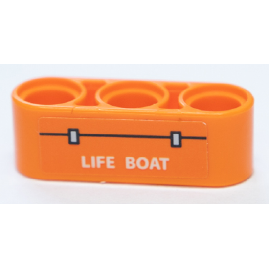 Technic, Liftarm Thick 1 x 3 with White 'LIFE BOAT' Pattern (Sticker) - Set 42064