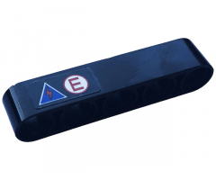 Technic, Liftarm Thick 1 x 5 with Red Letter 'E' and Red Flash in a Blue Triangle Pattern (Sticker) - Set 42123
