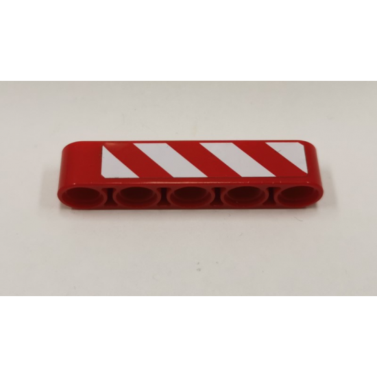 Technic, Liftarm 1 x 5 Thick with Red and White Danger Stripes Pattern Model Left Side (Sticker) - Set 9395