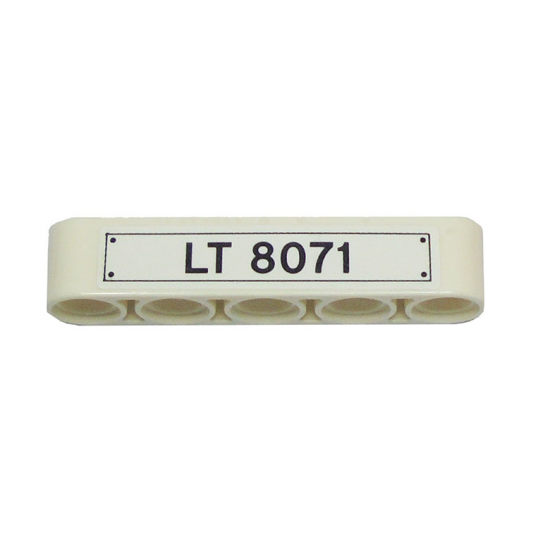 Technic, Liftarm 1 x 5 Thick with Black 'LT 8071' License Plate and 4 Rivets Pattern (Sticker) - Set 8071