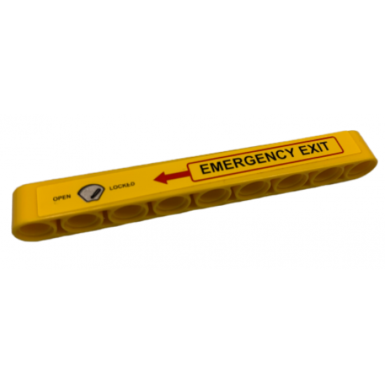 Technic, Liftarm 1 x 9 Thick with Handle, Red Arrow and 'EMERGENCY EXIT' Pattern Model Left Side (Sticker) - Set 9396