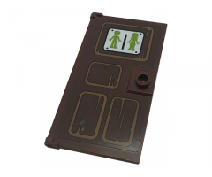 Door 1 x 4 x 6 with Stud Handle with Lime Male and Female Minidoll Silhouettes (Unisex Restroom) on Wood Panel Pattern (Sticker) - Set 41379