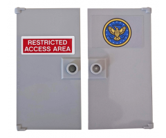 Door 1 x 4 x 6 with Stud Handle with 'RESTRICTED ACCESS AREA' on Red Background and Circle with Eagle Pattern on Both Sides (Stickers) - Set 76157
