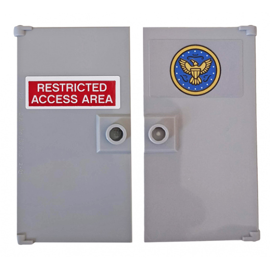 Door 1 x 4 x 6 with Stud Handle with 'RESTRICTED ACCESS AREA' on Red Background and Circle with Eagle Pattern on Both Sides (Stickers) - Set 76157