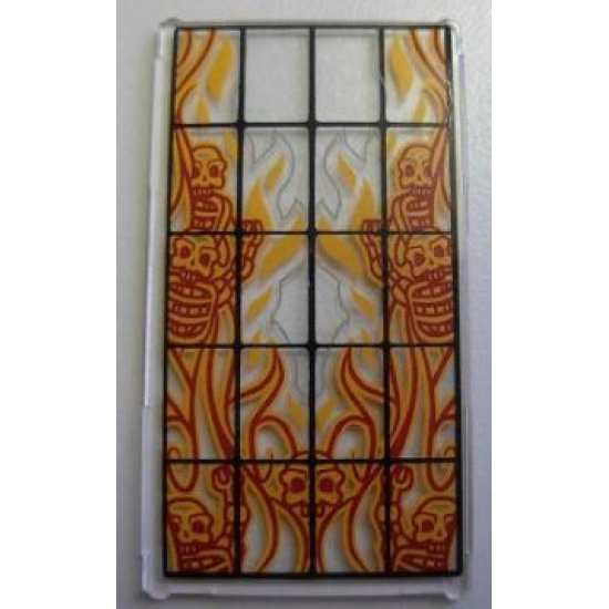 Glass for Window 1 x 4 x 6 with Black Bars and Flaming Skeletons Pattern (Sticker) - Set 4195