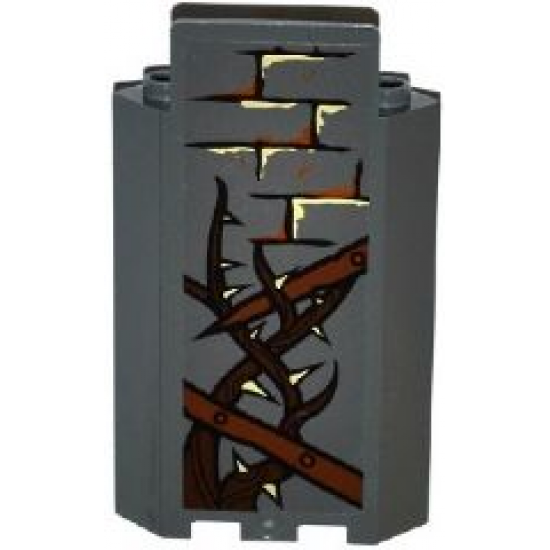 Panel 3 x 3 x 6 Corner Wall without Bottom Indentations with Bricks, Wooden Boards and Vines with Thorns Pattern (Sticker) - Set 79014
