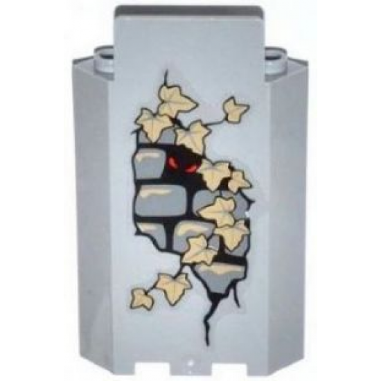 Panel 3 x 3 x 6 Corner Wall without Bottom Indentations with Bricks, 11 Dark Tan Ivy Leaves and Red Eyes Looking Left Pattern (Sticker) - Set 9468