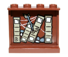 Panel 1 x 4 x 3 with Side Supports - Hollow Studs with Books, Cobweb, Stones and Arrow Left Pattern on Inside (Sticker) - Set 9473