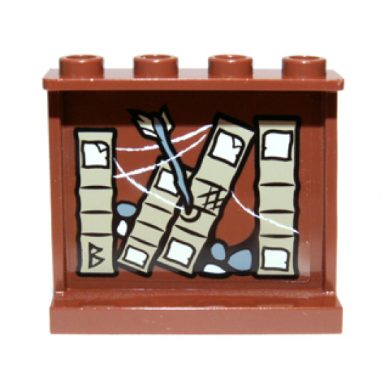 Panel 1 x 4 x 3 with Side Supports - Hollow Studs with Books, Cobweb, Stones and Arrow Left Pattern on Inside (Sticker) - Set 9473