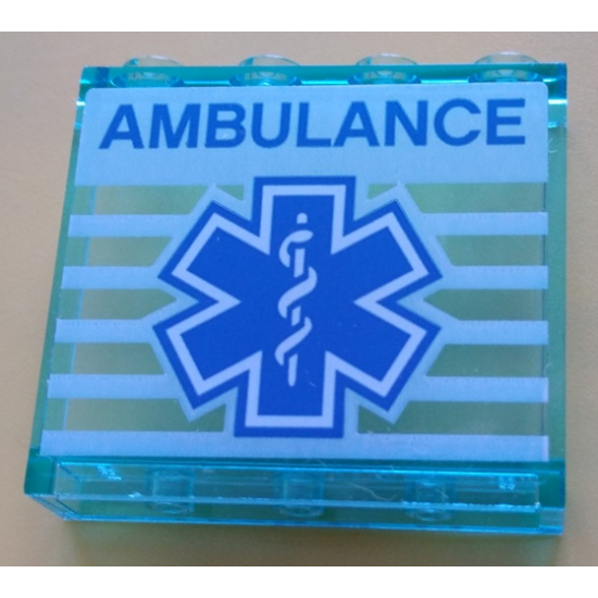 Panel 1 x 4 x 3 with Side Supports - Hollow Studs with Blue 'AMBULANCE' and EMT Star of Life on White Striped Background Pattern (Sticker) - Set 60204