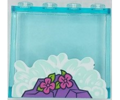 Panel 1 x 4 x 3 with Side Supports - Hollow Studs with Splashing Water, Medium Lavender Rocks and Dark Pink Flowers Pattern (Sticker) - Set 41430
