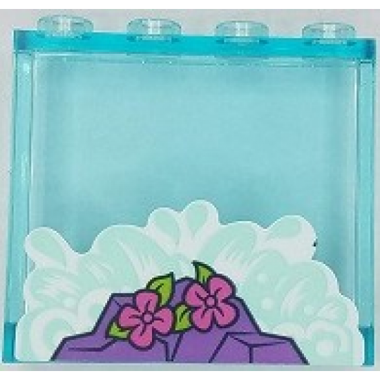 Panel 1 x 4 x 3 with Side Supports - Hollow Studs with Splashing Water, Medium Lavender Rocks and Dark Pink Flowers Pattern (Sticker) - Set 41430