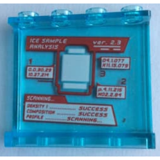 Panel 1 x 4 x 3 with Side Supports - Hollow Studs with 'ICE SAMPLE ANALYSIS' SCANNING...' and Statistics Display Pattern (Sticker) - Set 60194