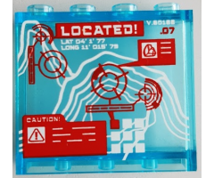 Panel 1 x 4 x 3 with Side Supports - Hollow Studs with Red Crosshairs, 'LOCATED!' and 'CAUTION!' on White Map Pattern (Sticker) - Set 60188