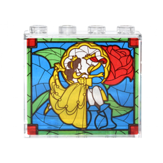 Panel 1 x 4 x 3 with Side Supports - Hollow Studs with Beauty and the Beast Stained Glass Window Pattern (Sticker) - Set 41067