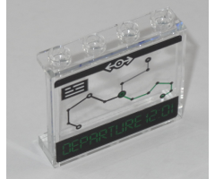 Panel 1 x 4 x 3 with Side Supports - Hollow Studs - with Train Map and 'DEPARTURE 12:01' on Transparent Background Pattern (Sticker) - Set 60197
