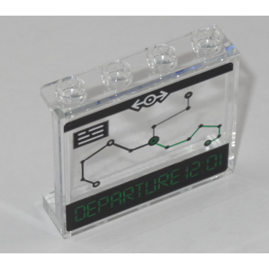 Panel 1 x 4 x 3 with Side Supports - Hollow Studs - with Train Map and 'DEPARTURE 12:01' on Transparent Background Pattern (Sticker) - Set 60197