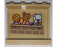 Panel 1 x 4 x 3 with Side Supports - Hollow Studs with Butterfly on Outside and Shelf with Trophies and Cat Pattern on Inside (Stickers) - Set 41340