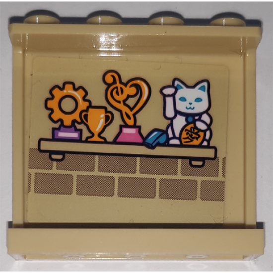 Panel 1 x 4 x 3 with Side Supports - Hollow Studs with Butterfly on Outside and Shelf with Trophies and Cat Pattern on Inside (Stickers) - Set 41340