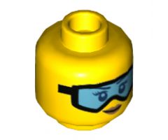 Minifigure, Head Female Glasses with Light Blue Ski Goggles, Orange Lips and Smile Pattern - Hollow Stud